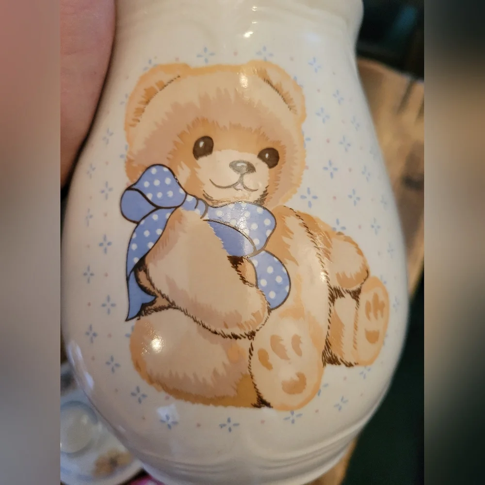 Vintage Tienshan stoneware teddy bear jar with lid cute 7×3